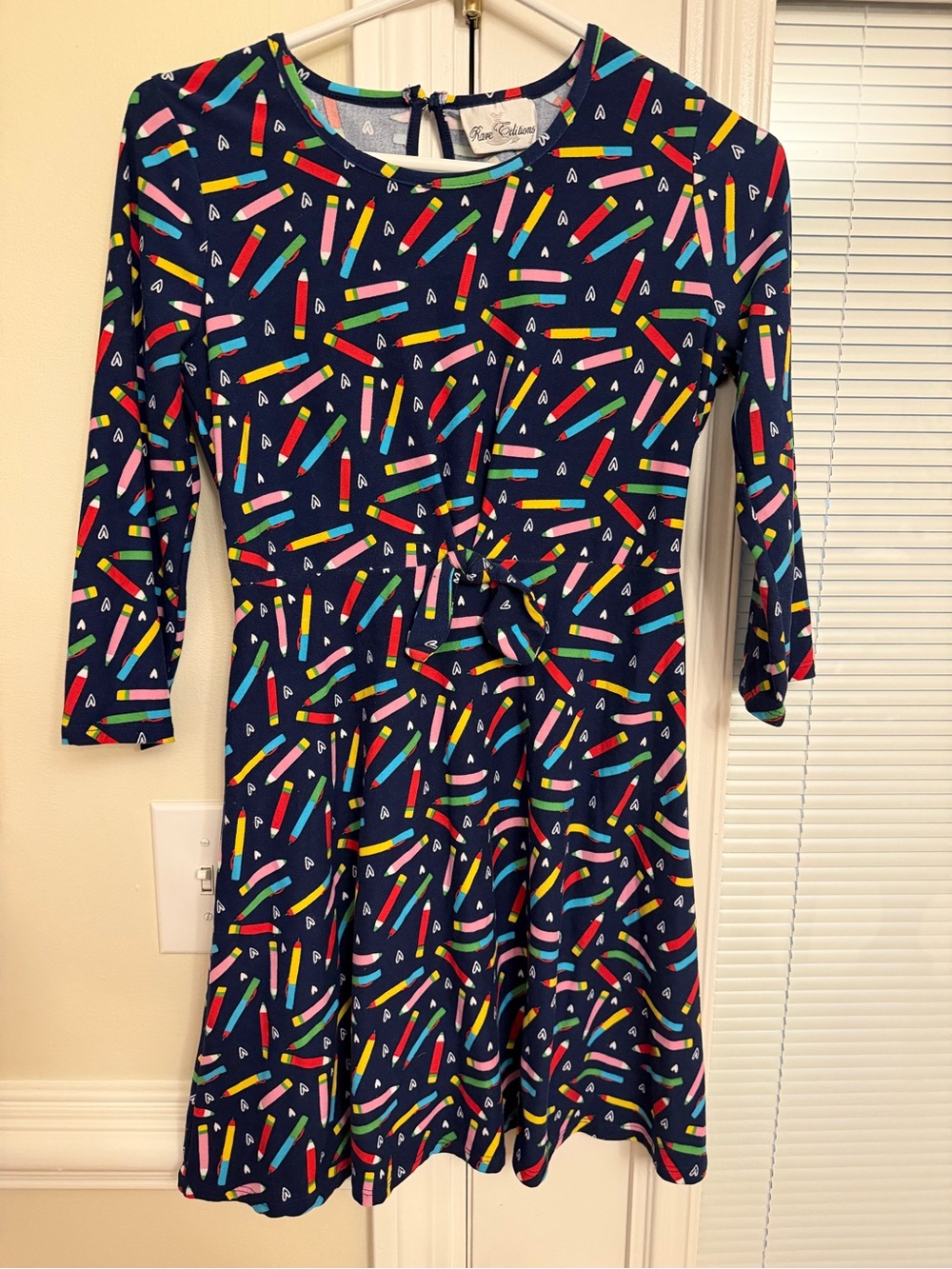 Rare Editions Navy Pencil-Print Twist-Front Dress